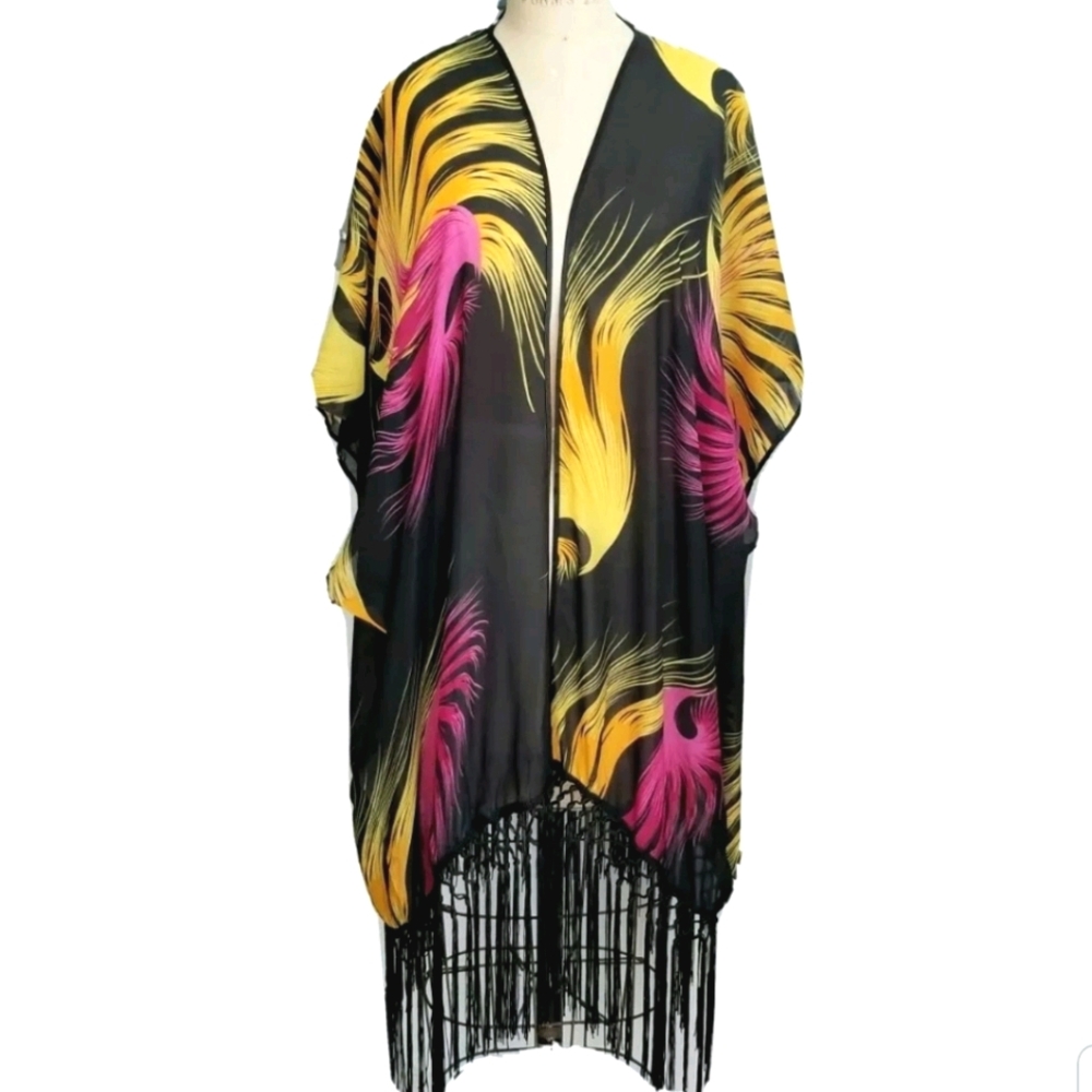 Long Tunic CoverUp Black Multi Prnt 1 sz Oversized